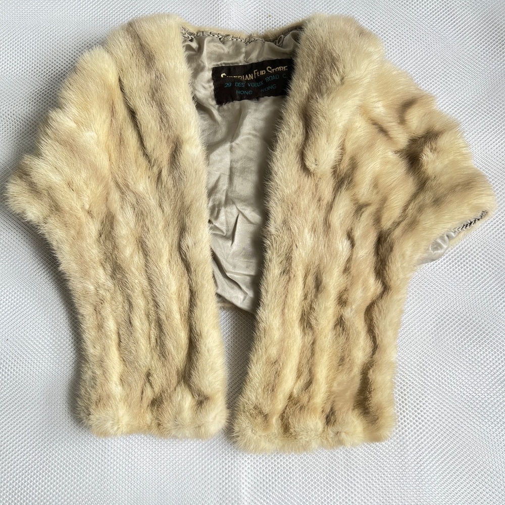 Siberian Fur Store Natural Blue Grey Mink Stole or Collar Azurene Hong Kong Vtg